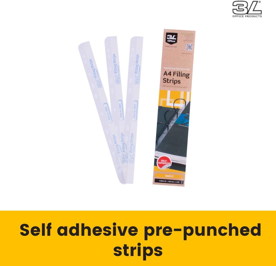 3L Filing Strips Polyester Self-adhesive 295mm for A4 Ref 8804-50