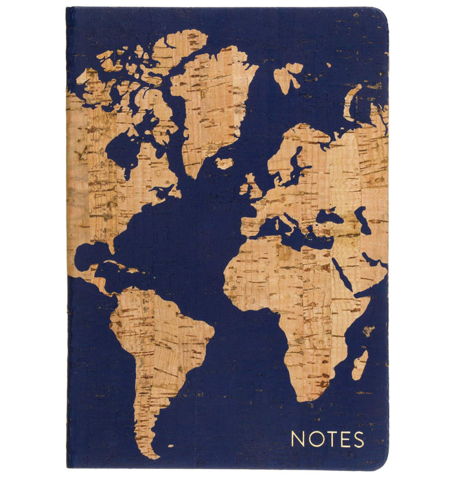 Eccolo Medium Lined Journal Notebook, Flexible Cover, A5 Writing Journal, 256 Ruled Ivory Pages, Ribbon Bookmark, Lay Flat, Notebook for Work or School, Cork Map (Blue, 5.75-x-8.25 inches