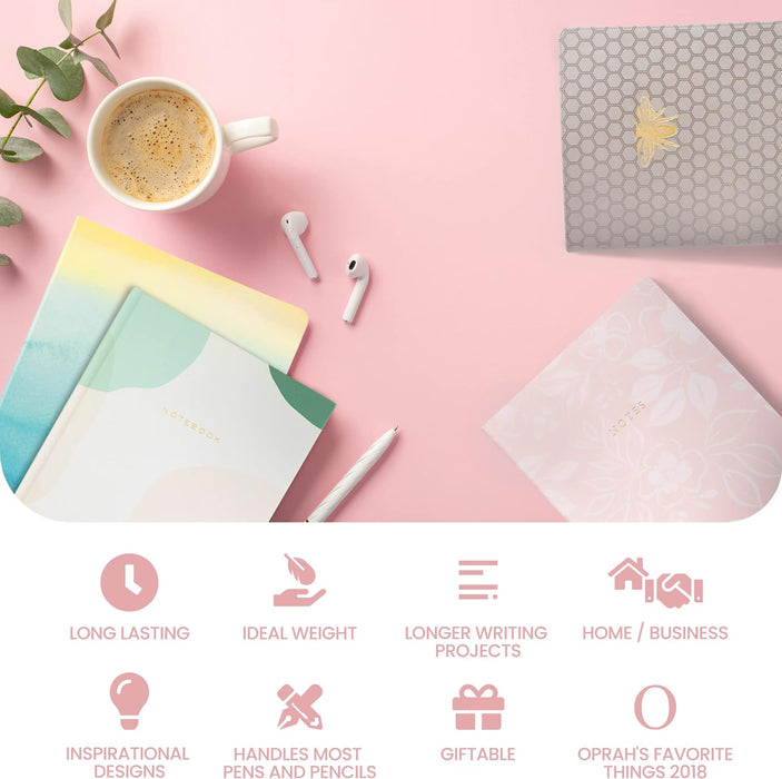 Eccolo Large Lined Journal Notebook, Hardbound Cover, Writing Journal, 256 Ruled White Pages, Ribbon Bookmark, Lay Flat, Desk Size for Work or School, Gold Foil Marble (Pink, 8x10 inches