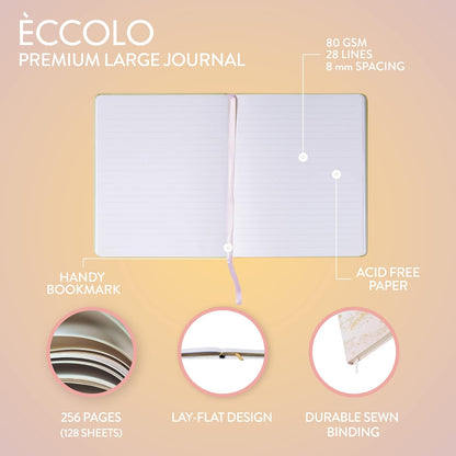 Eccolo Large Lined Journal Notebook, Hardbound Cover, Writing Journal, 256 Ruled White Pages, Ribbon Bookmark, Lay Flat, Desk Size for Work or School, Gold Foil Marble (Pink, 8x10 inches