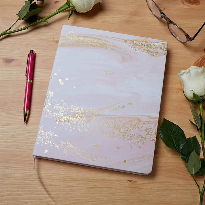 Eccolo Large Lined Journal Notebook, Hardbound Cover, Writing Journal, 256 Ruled White Pages, Ribbon Bookmark, Lay Flat, Desk Size for Work or School, Gold Foil Marble (Pink, 8x10 inches
