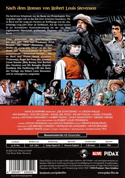Die Schatzinsel - Remastered Edition (neue Abtastung) / Romangetreue Verfilmung nach Robert Louis Stevenson mit Weltstar Orson Welles (Pidax Film-Klassiker