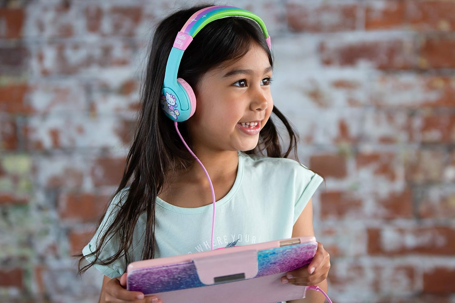 OTL Technologies Hello Kitty Rainbow Wired Headphones for Kids | Ages 3 to 7 Years, Model HK0760, 3.5mm Jack, Adjustable Headband