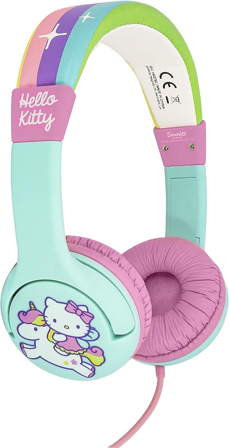 OTL Technologies Hello Kitty Rainbow Wired Headphones for Kids | Ages 3 to 7 Years, Model HK0760, 3.5mm Jack, Adjustable Headband