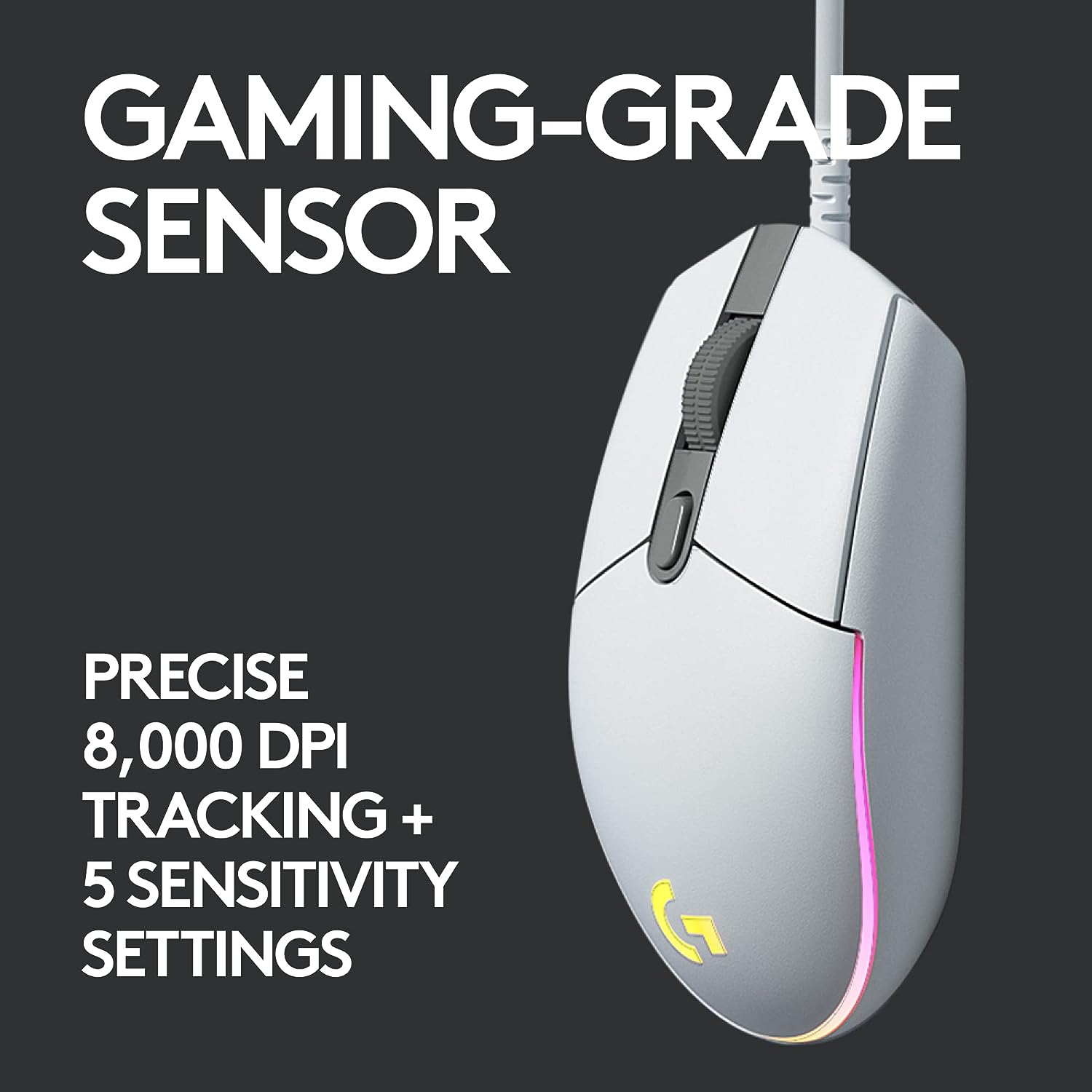 Logitech G203 LIGHTSYNC Gaming Mouse with Customizable RGB Lighting, 6 Programmable Buttons, Gaming Grade Sensor, 8K DPI Tracking, Lightweight