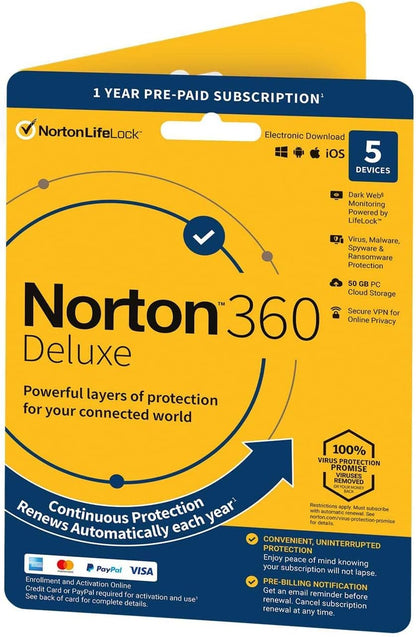 Norton 360 Deluxe 50Gb 1 User 5 Device 12Mo Software