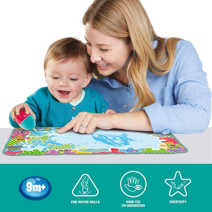 AquaDoodle Tomy - Mes 1ères Marques, Tapis de Dessin à l'eau pour Bébé, Jeu Officiel de Tomy de Coloriage et de Dessin, Non salissant, Tapis pour Bébés, Garçons et Filles, Multicolore