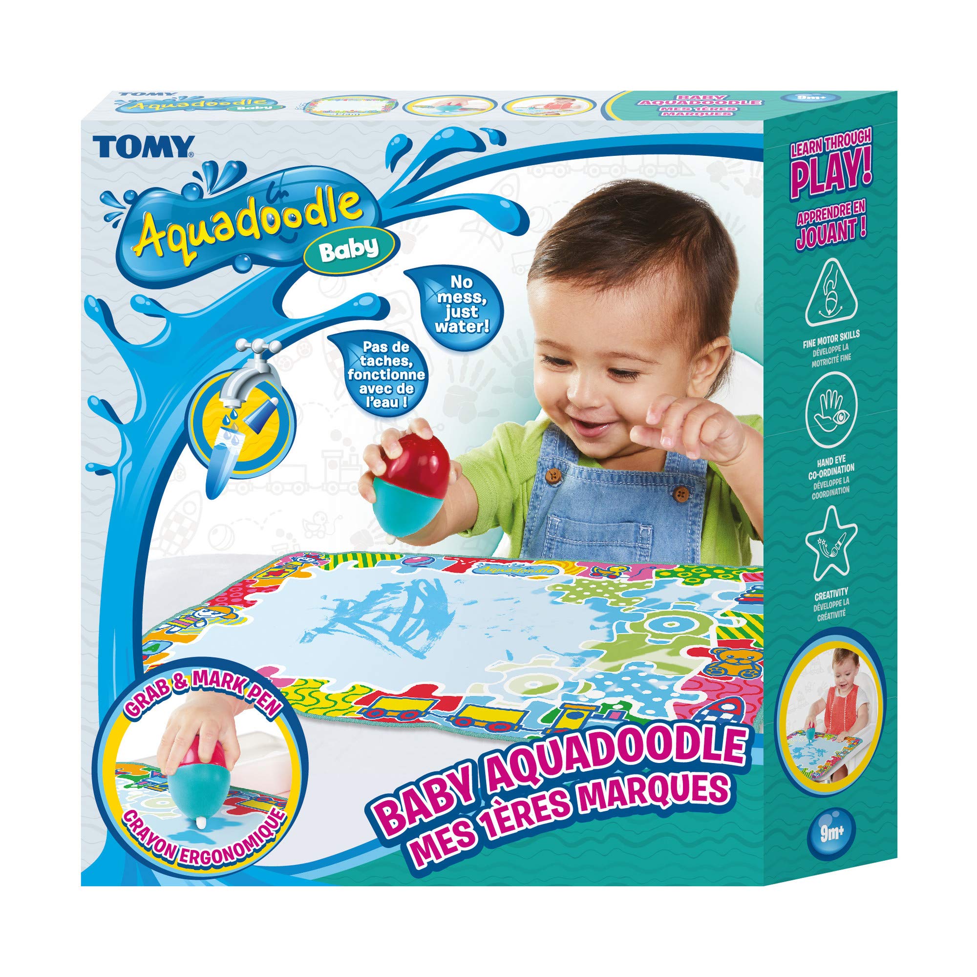AquaDoodle Tomy - Mes 1ères Marques, Tapis de Dessin à l'eau pour Bébé, Jeu Officiel de Tomy de Coloriage et de Dessin, Non salissant, Tapis pour Bébés, Garçons et Filles, Multicolore