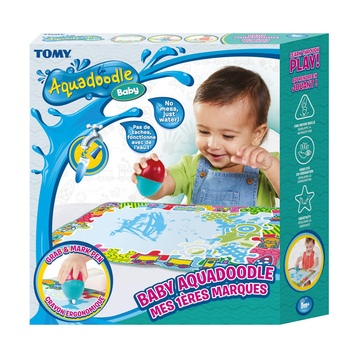 AquaDoodle Tomy - Mes 1ères Marques, Tapis de Dessin à l'eau pour Bébé, Jeu Officiel de Tomy de Coloriage et de Dessin, Non salissant, Tapis pour Bébés, Garçons et Filles, Multicolore