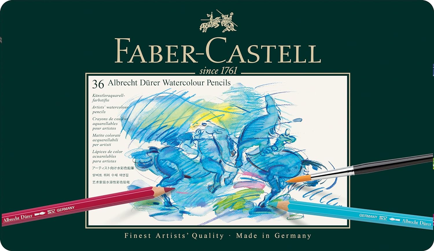 Faber-Castell Art & Graphic Albrecht Dürer Watercolour Pencil, Multicoloured, Tin Of 36, For Art, Craft, Drawing, Sketching, Home, School, University, Colouring