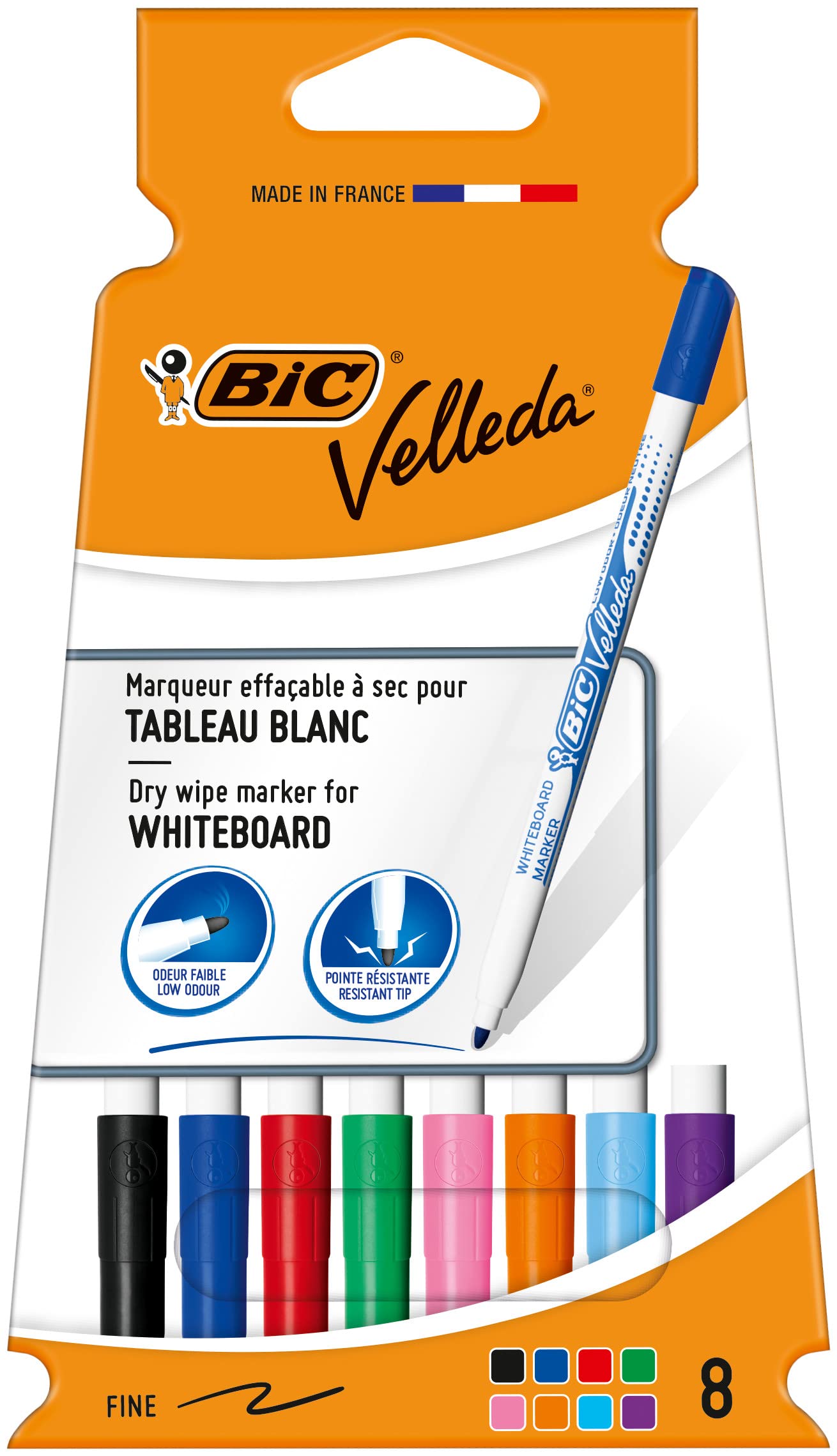 BIC Velleda 1721 Ecolutions, Dry Erase Whiteboard Pens ideal for School 'Velleda Ecolutions' Assorted Colours, 8 count (pack of 1