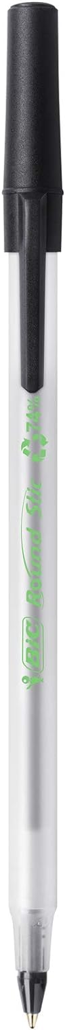 BIC Round Stic ECOlutions Ballpoint Pens - Box of 60 - Black - Medium Writing Point (1.0 mm) Large Office Size