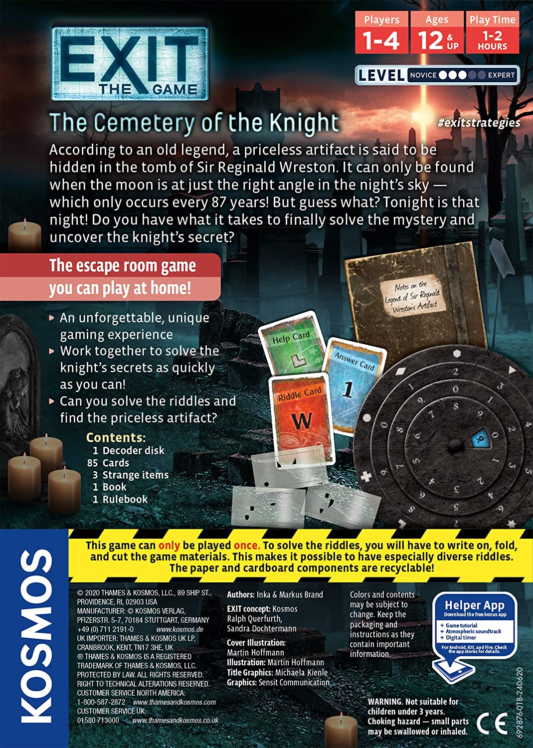 Thames & Kosmos - EXIT: The Cemetery of The Knight – Level: 3/5 - Unique Escape Room Game - 1-4 Players - Puzzle Solving Strategy Board Games for Adults & Kids, Ages 12+ - 692876
