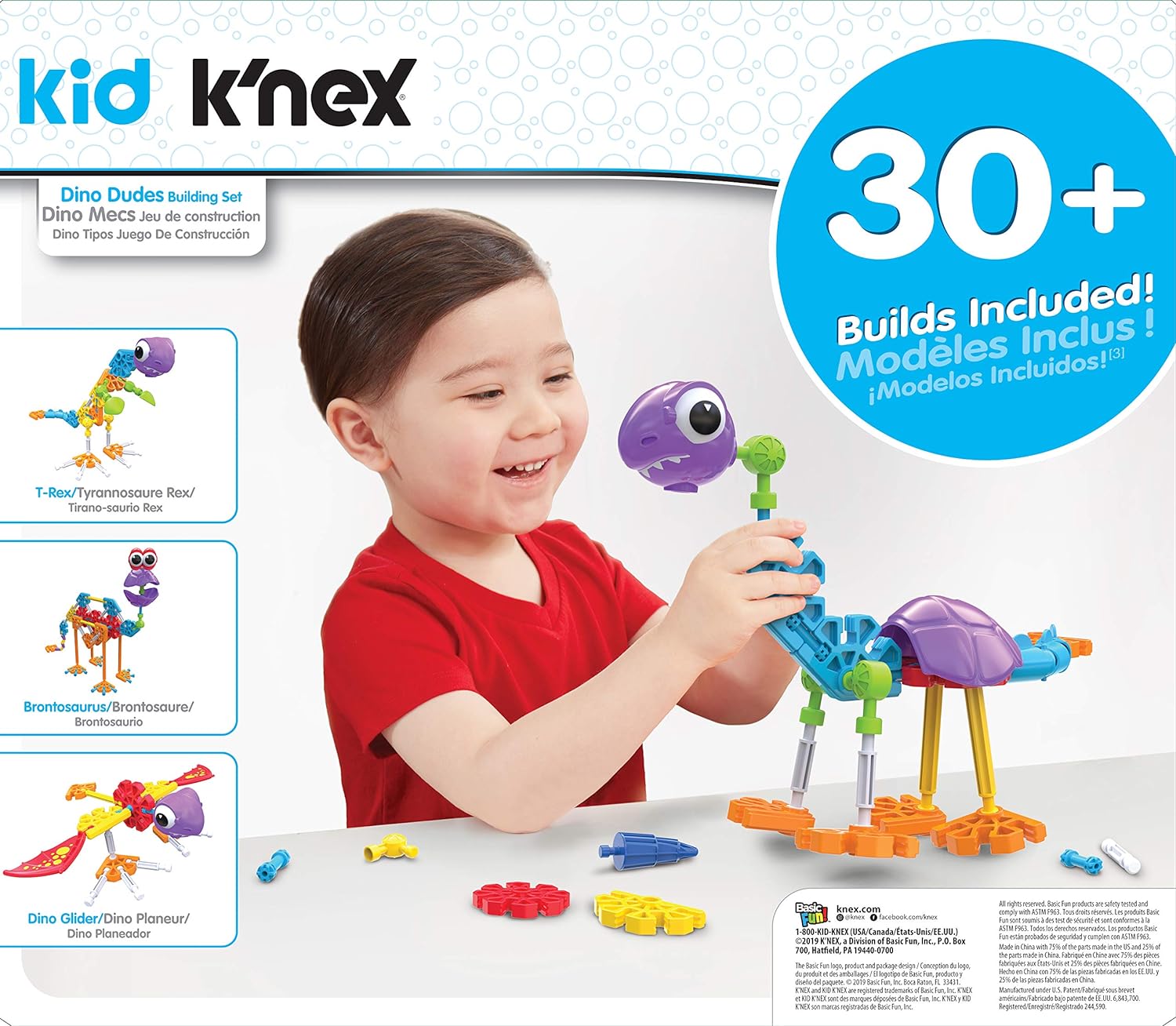Kid K'NEX | Dino Dudes Building Set 30 Model | Kids Craft Set with 100 Pieces, Educational Toys for Kids, Fun Building Toys for Boys and Girls, Construction Toys for Ages 3+ | Basic Fun 85611