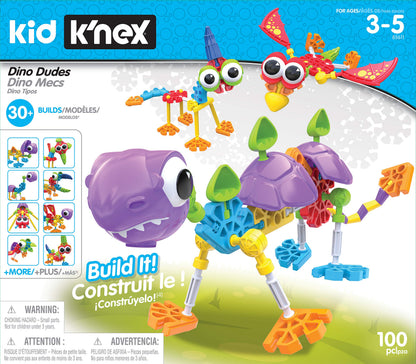 Kid K'NEX | Dino Dudes Building Set 30 Model | Kids Craft Set with 100 Pieces, Educational Toys for Kids, Fun Building Toys for Boys and Girls, Construction Toys for Ages 3+ | Basic Fun 85611
