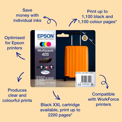 Epson 405 Suitcase Genuine Multipack, 4-colours Ink Cartridges, DURABrite Ultra Ink