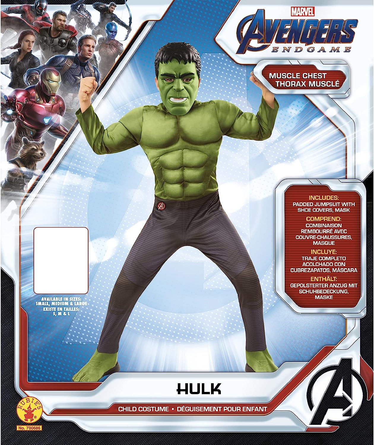 Rubie's Déguisement Avengers Endgame Hulk, Taille L 8-10 ans, Hauteur 147 cm - Version Anglaise