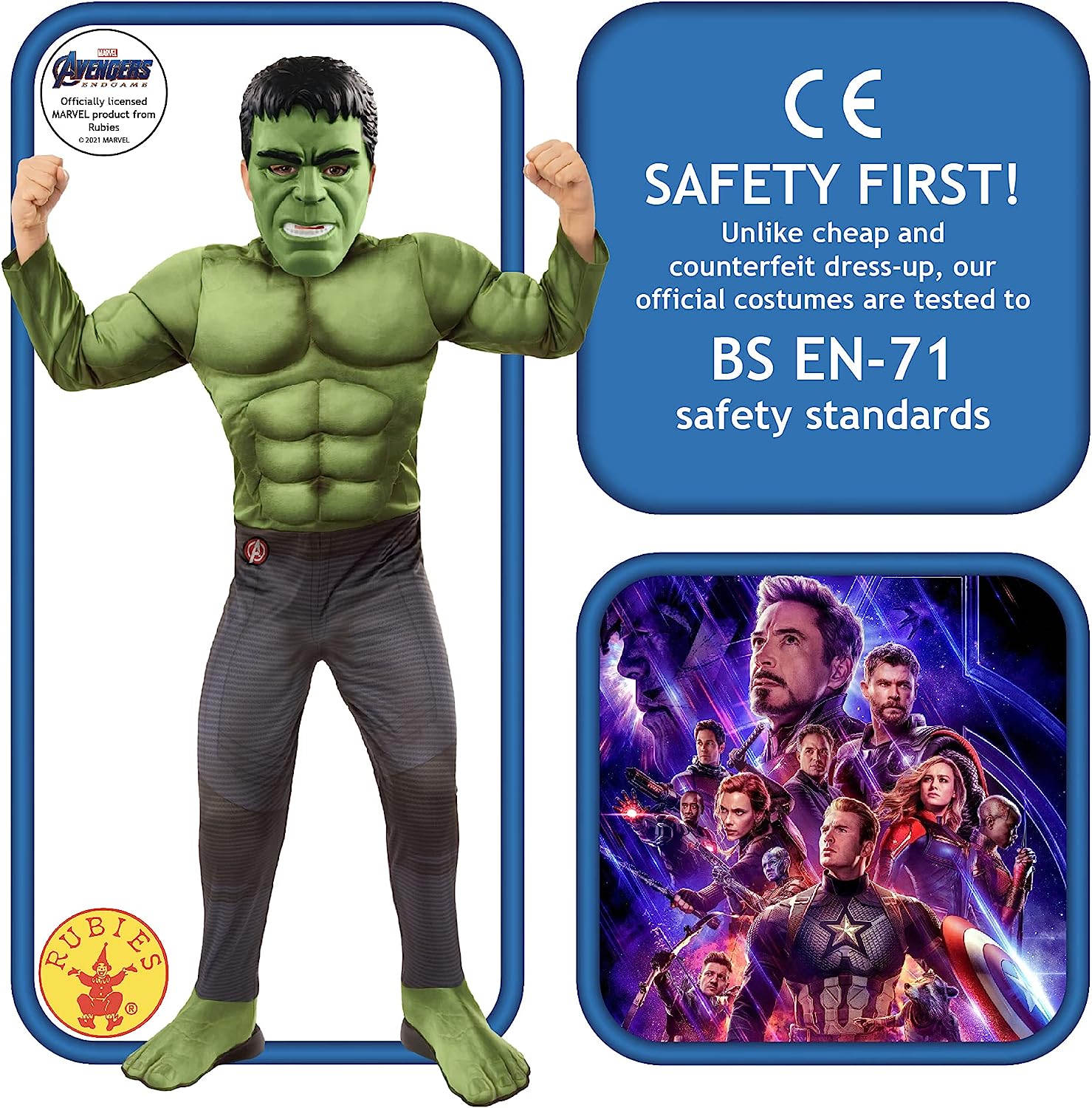 Rubie's Déguisement Avengers Endgame Hulk, Taille L 8-10 ans, Hauteur 147 cm - Version Anglaise