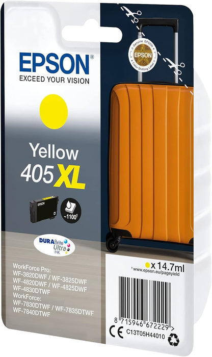 Epson 405XL Yellow Suitcase High Yield Genuine, DURABrite Ultra Ink