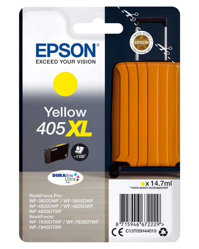 Epson 405XL Yellow Suitcase High Yield Genuine, DURABrite Ultra Ink