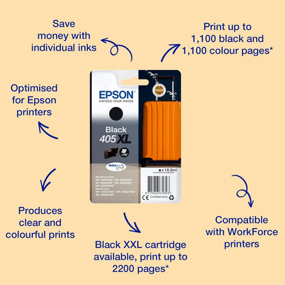 Epson 405XL Black Suitcase High Yield Genuine, DURABrite Ultra Ink