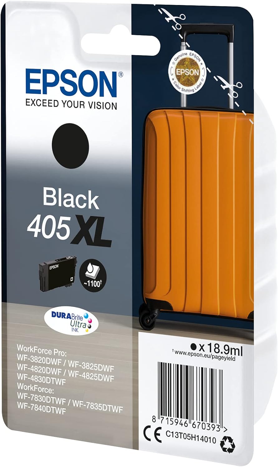 Epson 405XL Black Suitcase High Yield Genuine, DURABrite Ultra Ink