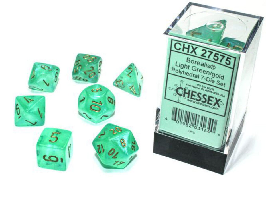 dICE Borealis Light Green/Gold Luminary Polyhedral 7-Die Set (27575