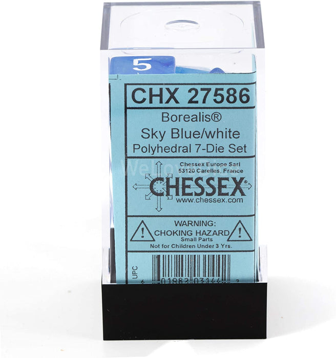 Chessex Polyhedral 7-Die Set - Borealis Sky Blue/White with Luminary 27586 (CHX27586) (Pack of 2
