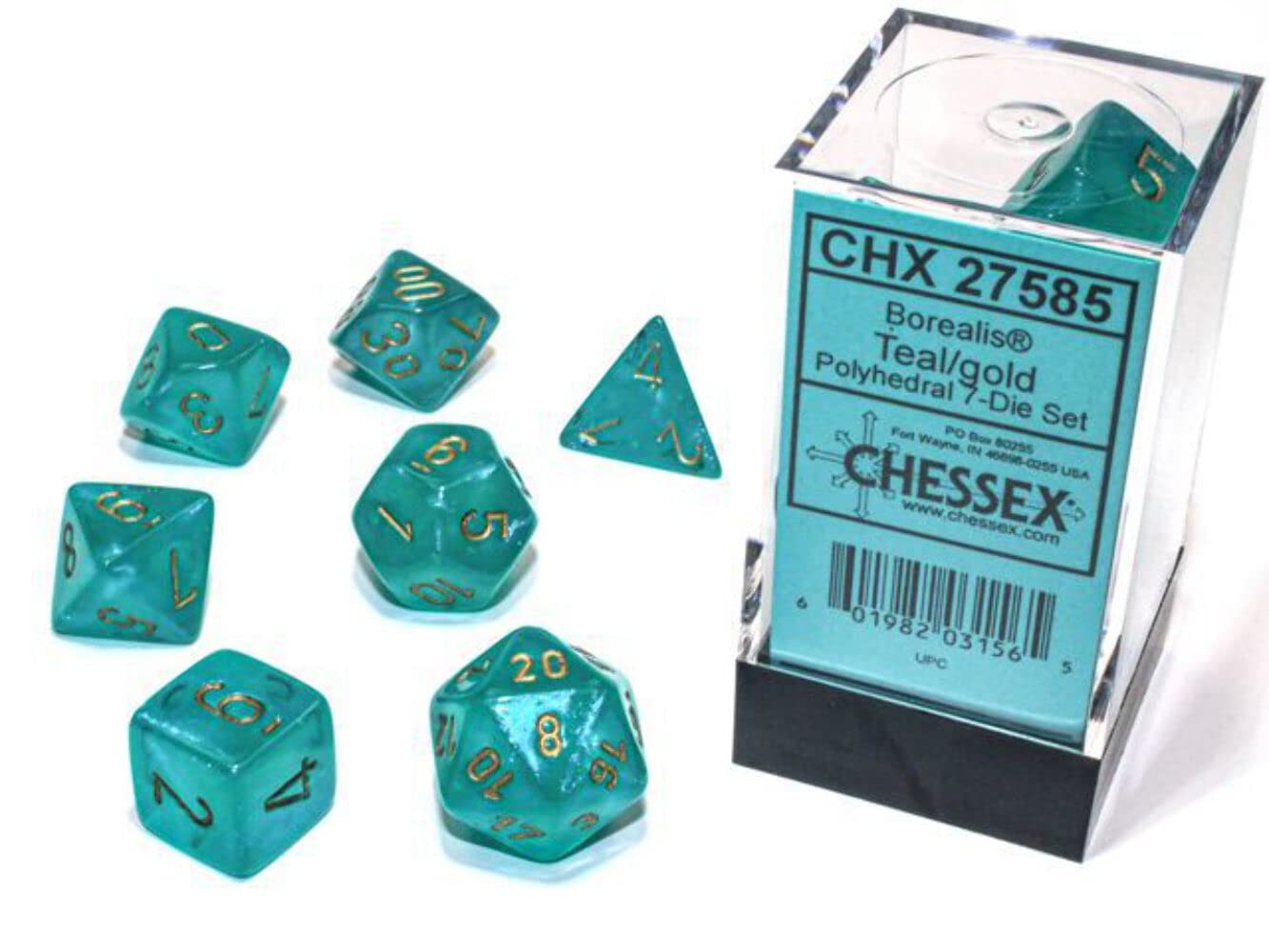Chessex Borealis Teal Luminary Dice Boxed Set
