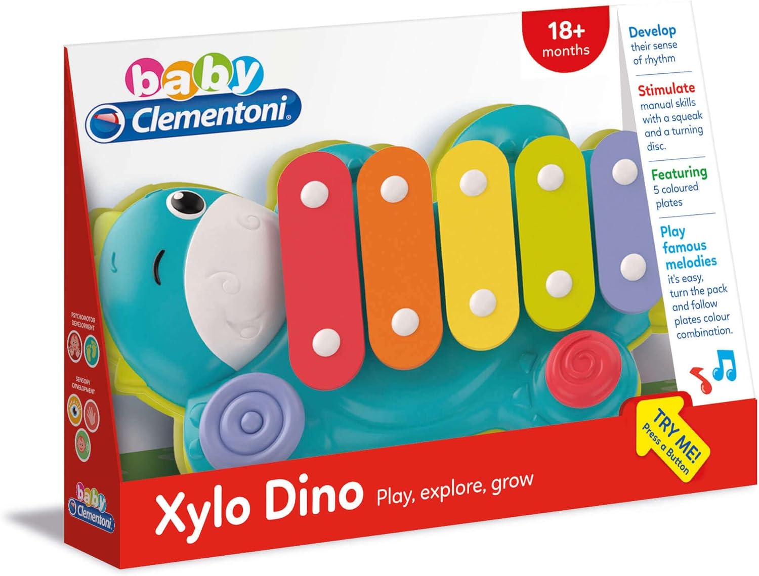 Clementoni-17263-Xylodino-xylophone for Kids from 18 Months and Older-Musical Instruments Educational and Sound Toy, Multi-Coloured, 3 Xylodinum