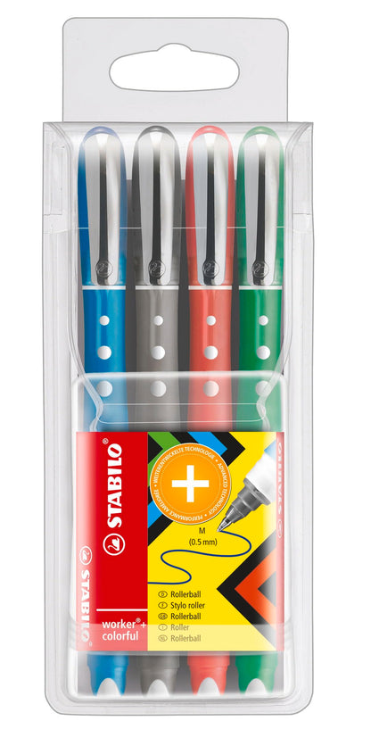 Rollerball - STABILO worker+ colorful - Wallet of 4 - Assorted Colours