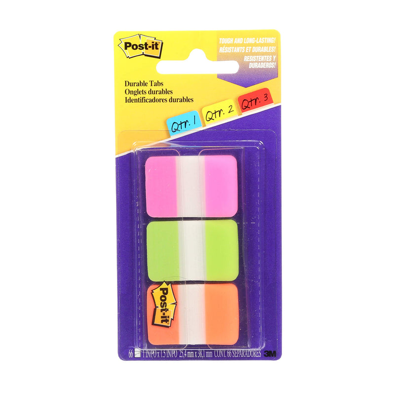 Post-it Tabs, 22/Color, 66/Dispenser, 1 in Wide, Pink, Green, Orange (686-PGO