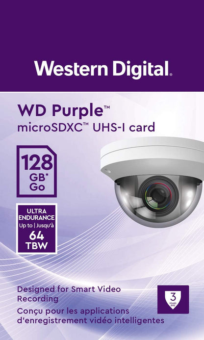Western Digital WD Purple SC QD101 128GB Smart Video Surveillance microSDXC Card, Ultra Endurance Up to 64 TBW 128GB Current Version