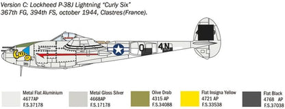 Italeri 1446S 1:72 US P-38J Lightning, Building, Standing Model Making, Crafts, Hobby, Gluing, Plastic Construction Kit, True to Detail