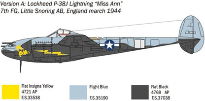 Italeri 1446S 1:72 US P-38J Lightning, Building, Standing Model Making, Crafts, Hobby, Gluing, Plastic Construction Kit, True to Detail