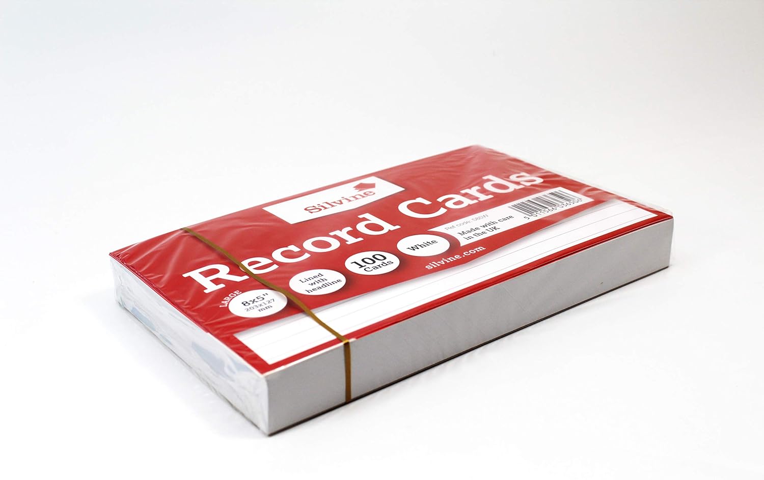 Silvine 8x5" White Record Cards - Lined with Headline, 100 Cards per Pack. Ref 585W (203 x 127mm