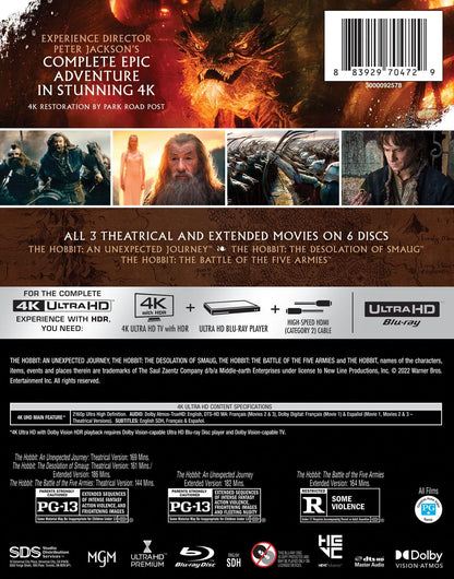 The Hobbit: Motion Picture Trilogy (Extended & Theatrical)(4K Ultra HD)