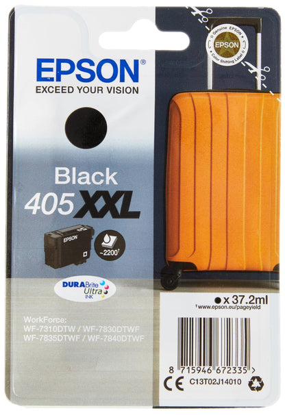 Epson 405XXL Black Suitcase High Yield Genuine, DURABrite Ultra Ink Compatible with WF-78XX Printers