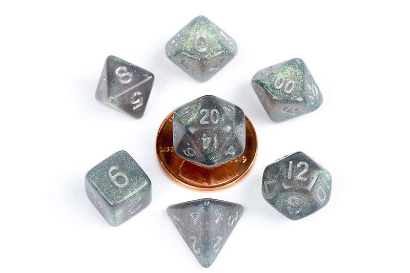 Gray Stardust Mini Dice Set with Silver Numbers
