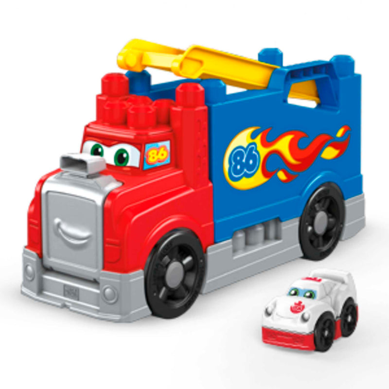 MEGA Bloks Fisher Price Bouwblokken voor peuters, speelgoedauto en baan, bouw- en racetruck met 5 racegeluiden voor peuters van 1-3, FVJ01