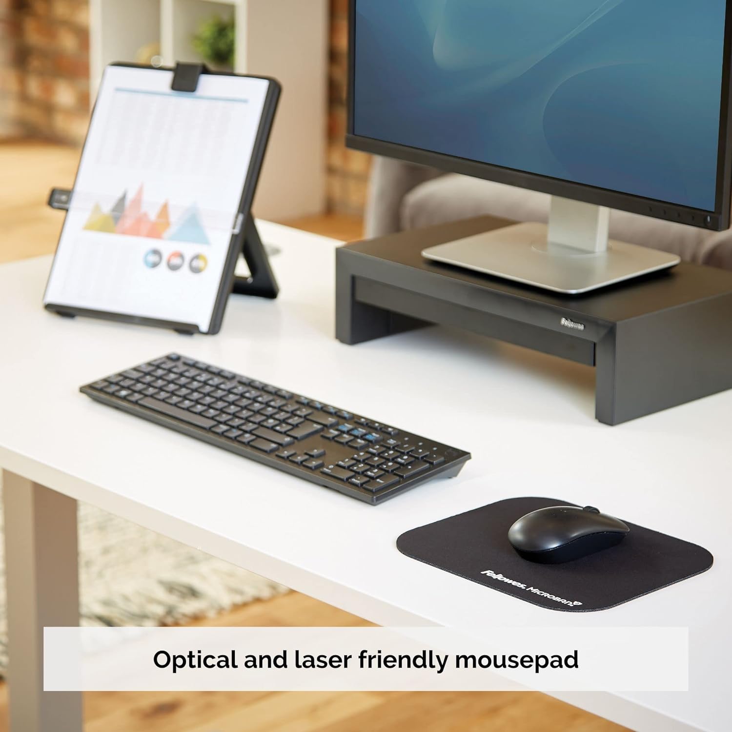 Fellowes Mouse Mat with Non-Slip Rubber Base - Mouse Pad with Antibacterial Protection - Suitable for Both Optical and Laser Mice - 199 x 232 x 2mm