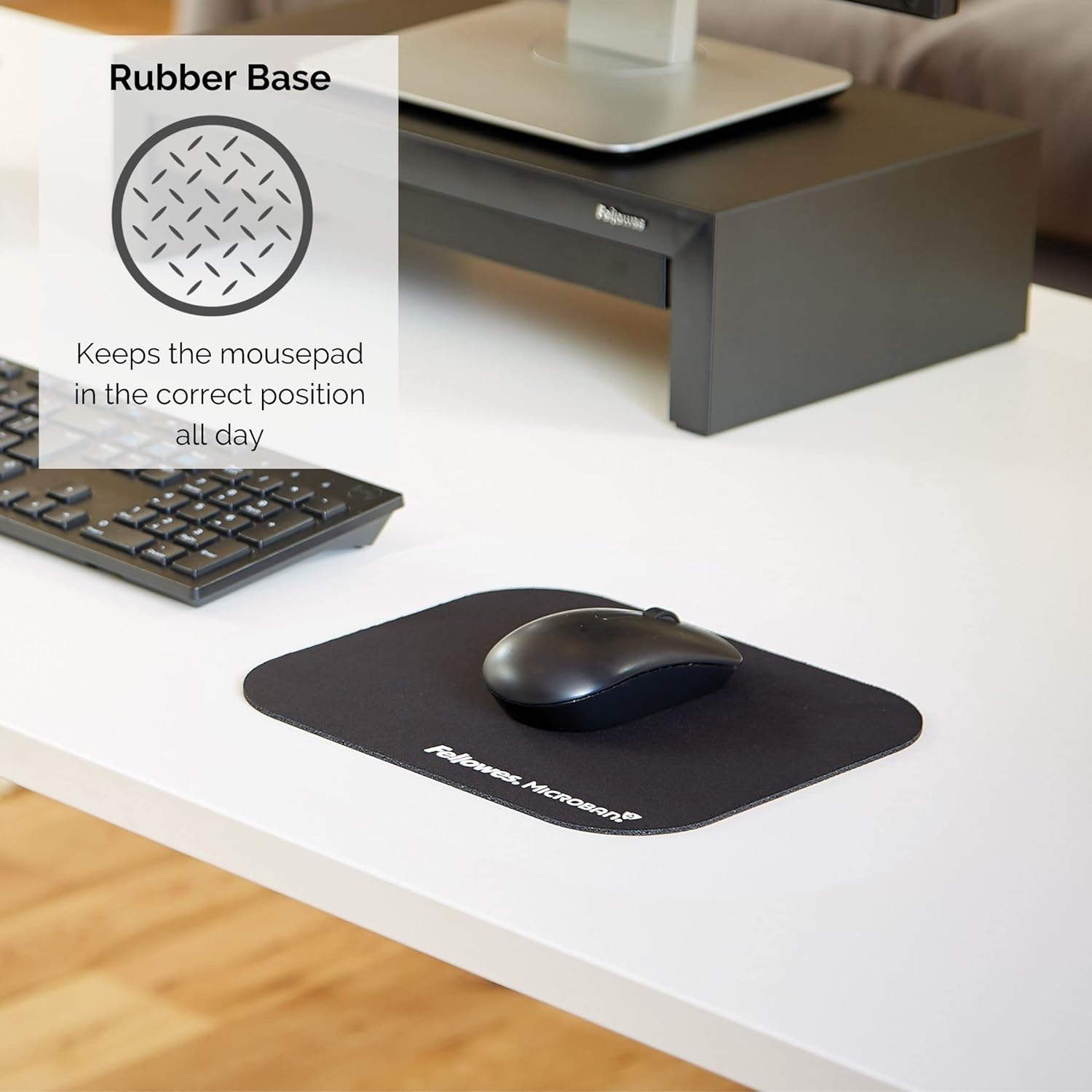 Fellowes Mouse Mat with Non-Slip Rubber Base - Mouse Pad with Antibacterial Protection - Suitable for Both Optical and Laser Mice - 199 x 232 x 2mm
