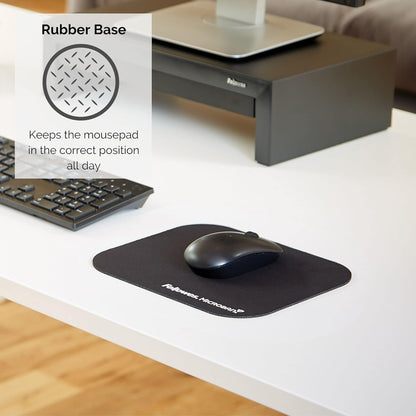 Fellowes Mouse Mat with Non-Slip Rubber Base - Mouse Pad with Antibacterial Protection - Suitable for Both Optical and Laser Mice - 199 x 232 x 2mm