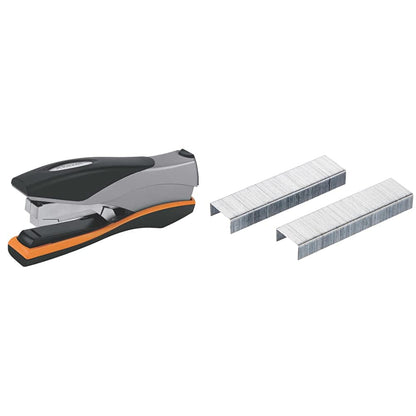 Rexel Optima 40 Low Force Stapler, 40 Sheet Capacity, Flat Clinch Stapling, 26/6 Staples Included, Silver/Black & No.56 26/6 mm Standard Staples, for Stapling up to 20 Sheets, Box of 1000
