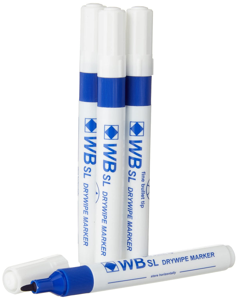 Hainenko Whiteboard Slimline Dry Wipe Marker with Fine Bullet Tip - Blue (Pack of 10