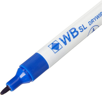 Hainenko Whiteboard Slimline Dry Wipe Marker with Fine Bullet Tip - Blue (Pack of 10
