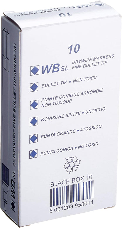 Hainenko 874001 Whiteboard Slimline Dry Wipe Marker with Fine Bullet Tip - Black (Pack of 10