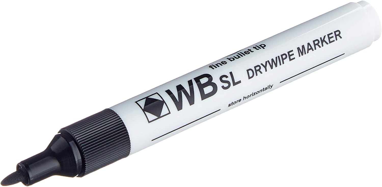 Hainenko 874001 Whiteboard Slimline Dry Wipe Marker with Fine Bullet Tip - Black (Pack of 10