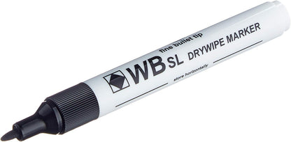 Hainenko 874001 Whiteboard Slimline Dry Wipe Marker with Fine Bullet Tip - Black (Pack of 10