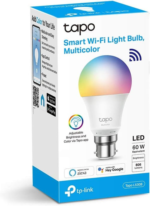 TP-Link Tapo Smart Bulb, Smart WiFi LED Light, B22, 8.7W, Works with Amazon Alexa(Echo and Echo Dot) and Google Home, Colour-Changeable, No Hub Required (Tapo L530B) , Multicolor Colour-Changeable B22